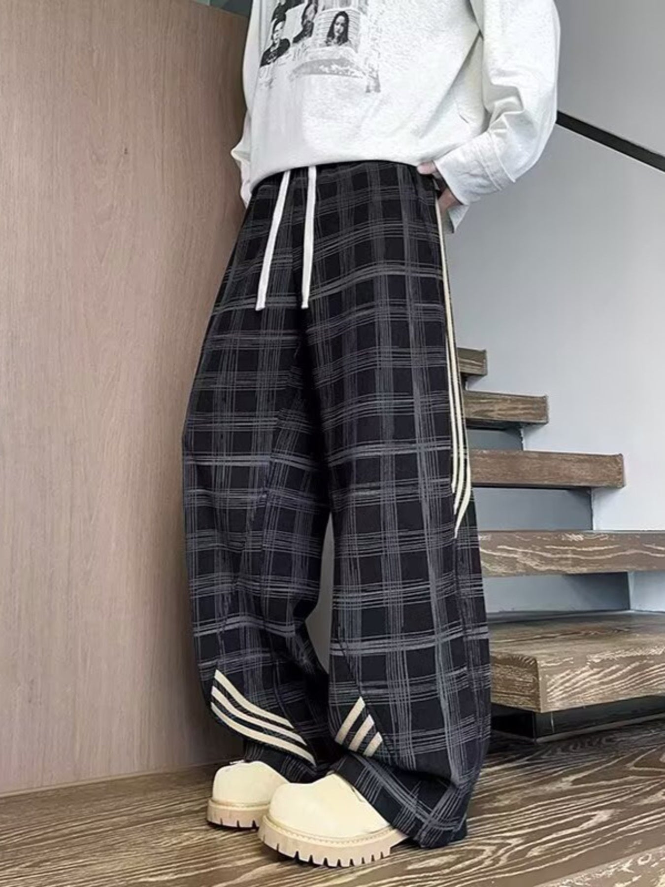 Men's Vintage Plaid Wide Leg Pants